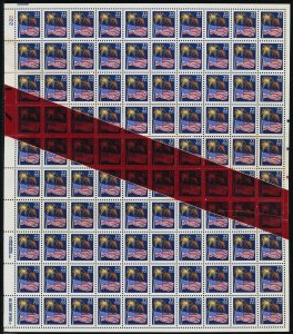 2276, 22¢ MNH Large Red Tape Splice Error Sheet of 100 Stamps - Stuart Katz