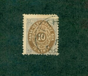 DANISH WEST INDIES 10 USED THIN CV $25.00 BIN $4.00