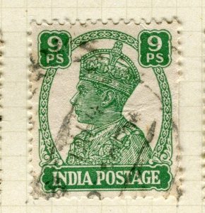 INDIA; 1938 early GVI portrait issue fine used 9p. value