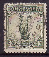 Australia-Sc#141- id10-used 1sh dark green Lyrebird-dated 1 MAY 1934-