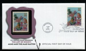 US 3913 Art of Disney, Mad Hatter & Alice UA Fleetwood cachet FDC with back text