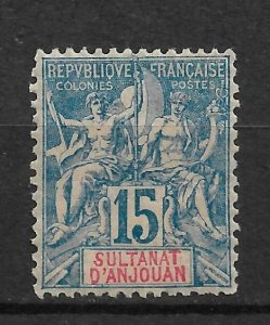 French Anjouan 1892, Navigation & Commerce, 15c, Scott # 7, VF MHH*OG (SL-1)