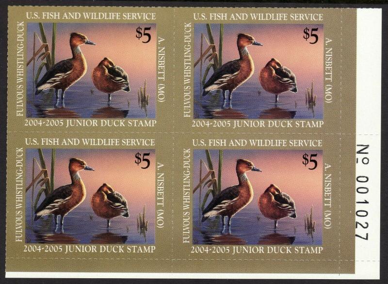 2004 U.S Junior Duck Stamp plate number block by Adam Nisbett Sc# JDS12