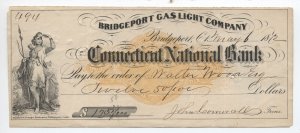 1872 Bridgeport Gas Light Company vignetted check RN-C1 revenue [6440.14]