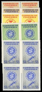 Colombia #740-741, C426-427 Cat$21.80+, 1962 Anti-Malaria, complete set in bl...