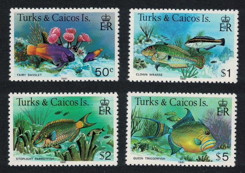 Turks and Caicos Fish 4v Imprint '1981' perf 12 KEY VALUES SG#525B-528B