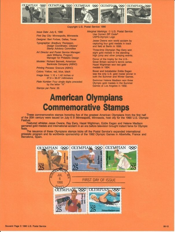 US SP919 Olympians Souvenir Page #2496-2500