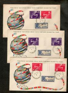 Israel Scott #31a-32b UPU Tete Beche Set on Three Reg. First Day Covers!!