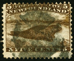 Newfoundland #25 1865-1894 5c Brown Harp Seal Rare Used