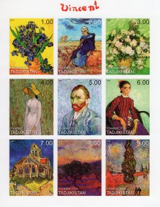 Tajikistan 1999 VINCENT VAN GOGH Paintings Sheetlet (9) IMPERFORATED MNH