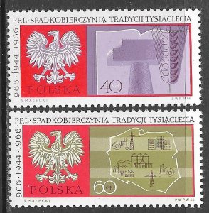 POLAND 1966 Millenium of Poland Set Sc 1464-1465 MNH