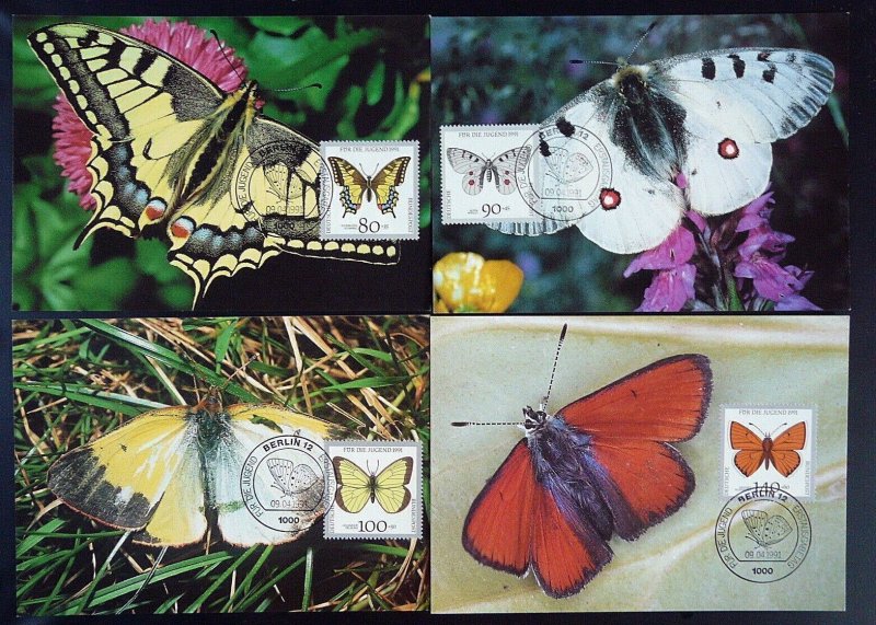Germany B705-B712, set of 8 maximum cards maxicards butterflies
