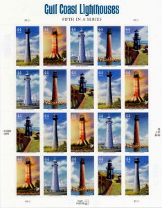 2009 44c Gulf Coast Lighthouses, Sheet of 20 Scott 4409-13 Mint F/VF NH