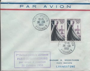 Paris, France to Livingston, Northern Rhodesia 1953 1st Flight (50383)