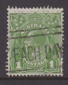 Australia 1926 KGV 1 Green Scott#67 Flaw Outside Frame Top and Right Used