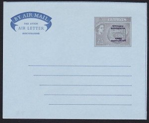 CYPRUS 1960 25m aerogramme fine unused. Independence overprint.............B5229