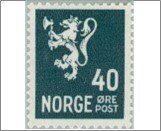 Norway Used NK 209   Posthorn and Lion III (wmk) 40 Øre Green grey