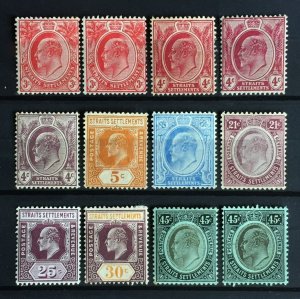 Malaya Straits Settlements 1906-12 KEVII 12V Mint MCCA part set SG#153-163 M4314