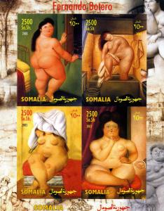 Somalia Fernando Botero NUDES Paintings Sheet Imperforated Mint (NH)