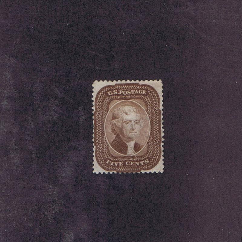 SCOTT# 29 UNUSED 5c JEFFERSON LARGE PART ORIGINAL GUM, 1859, 2016 PF CERT, LOOK!