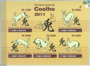 M1607 - S TOME & PRINCIPE - 2010  IMPERF SHEET: Chinese year of the Rabbit