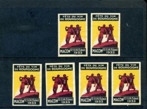 6 VINTAGE 1933 FETE DU VIN DE BOURGONGE  POSTER STAMPS  (L865) MACON SWEDEN