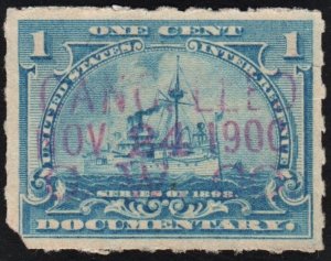 SC#R163p 1¢ Revenue: Documentary: Hyphen Hole Perf 7 (1898) Used/Date Stamped