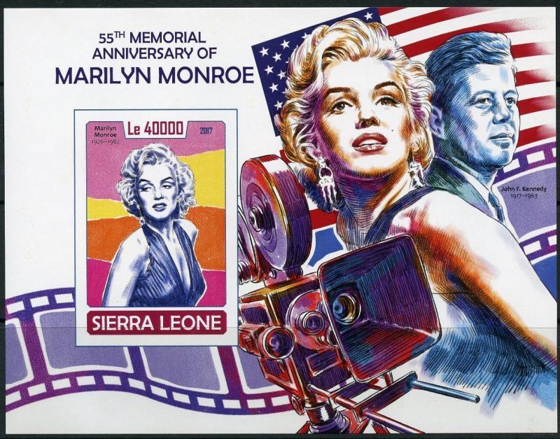 SIERRA LEONE 2017  55th MEMORIAL  ANN  OF MARILYN MONROE WITH JFK  S/S IMPF  NH