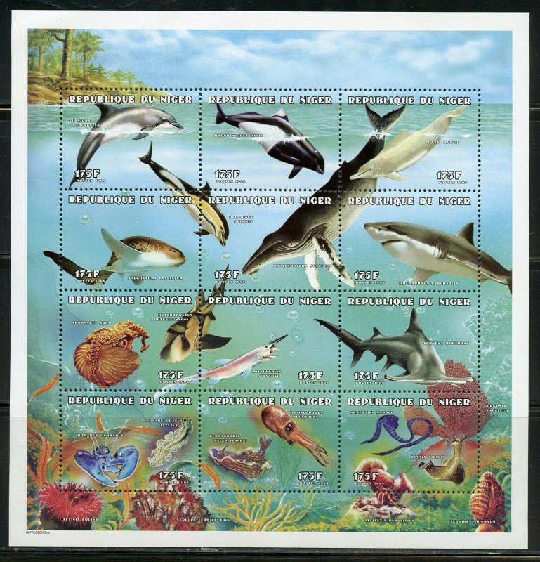 NIGER SEALIFE SHEET OF TWELVE MINT NH