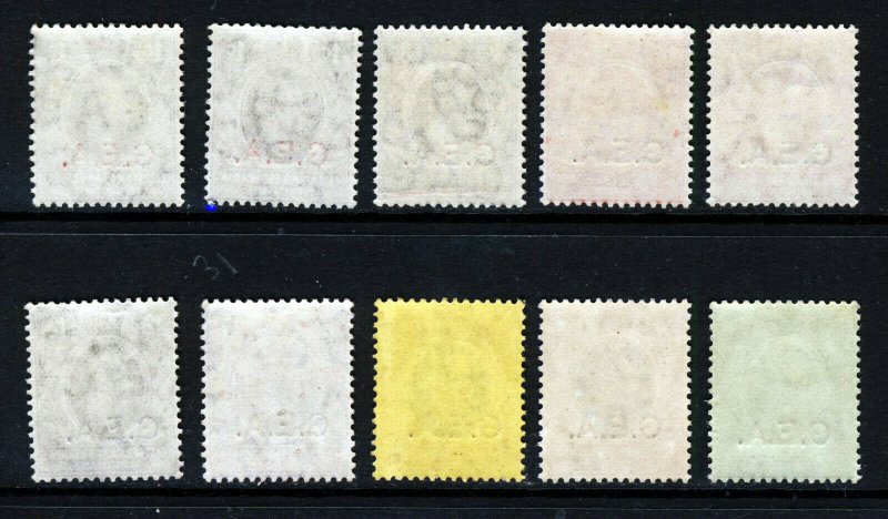 TANGANYIKA King George V 1917-21 G.E.A. Overprints Set to 75c. SG 45 to 54a MNH