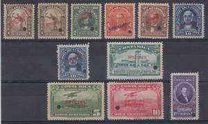 COSTA RICA 1910-40 GROUP OF 11 PERF PROOFS OVPTD SPECIMEN MNH OR HINGED MINT 