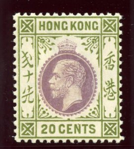 Hong Kong 1921 KGV 20c purple & sage-green MLH. SG 125. Sc 139. 