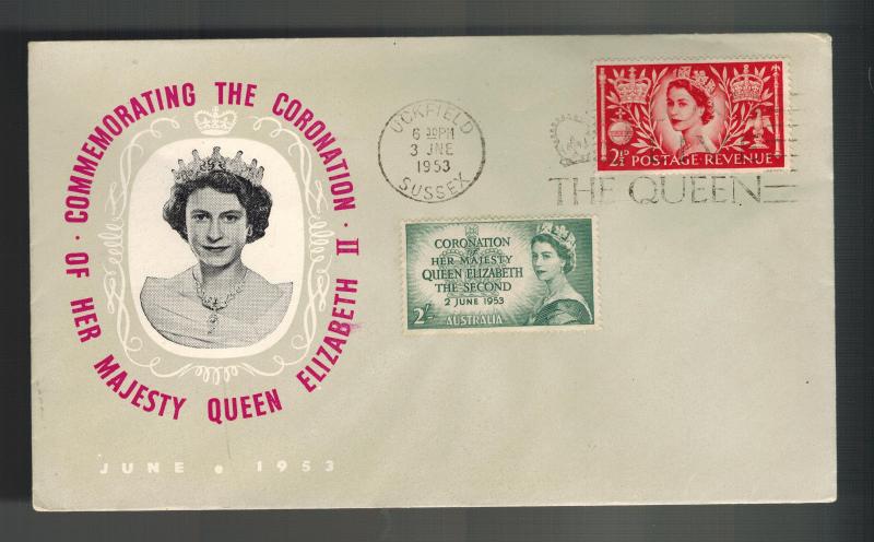 1953 Uckfield England First Day Cover QE II Queen Elizabeth coronation FDC 4