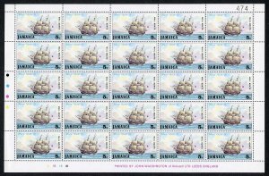 JAMAICA SG380a 1974 5c packet boat perf 14.5 complete sheet of 25