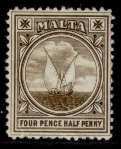 MALTA EDVII SG57, 4½d brown, NH MINT. Cat £40.