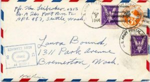 United States A.P.O.'s 3c Win The War (2) on 6c Monoplane Air Envelope 1944 U...