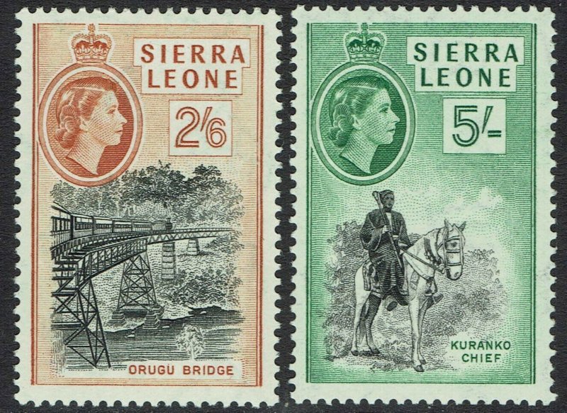 SIERRA LEONE 1956 QEII PICTORIAL 2/6 AND 5/- MNH **