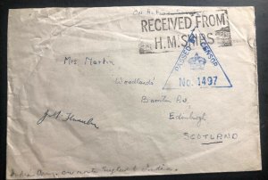 1941 HM Shops British Field Post Censored OAS Cover To Edinburgh Scotland