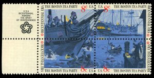 US Scott 1480-83 VF/MNH Se Tenant Inscription Block - 1973 8¢ Boston Tea Party