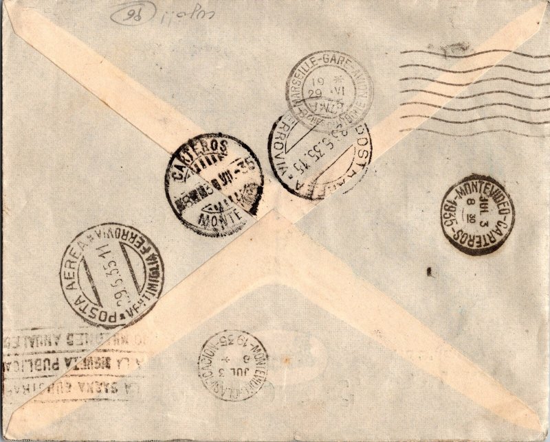1935 Italy Catania Train Company Air France Cover To Uruguay Montevideo