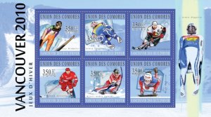 COMOROS - 2010 - Vancouver Olympics Winners - Perf 6v Sheet - MNH - Private