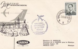 boeing jet 1960 brussels to mexico  flight stamps cover  r15393