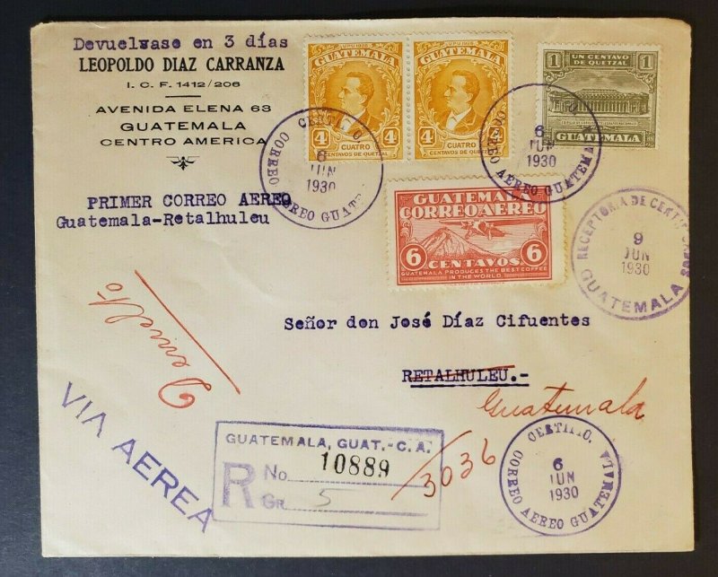 1930 Guatemala Registered Air Mail Multi Franking Advertising First Flight Cover