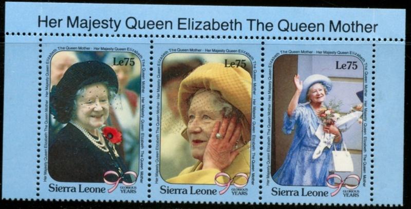 SIERRA LEONE Sc#1253-1255 1990 Queen Mother Birthday Complete OG Mint NH