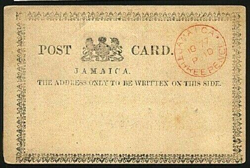 JAMAICA 1877 JAMAICA /PAID/ THREEPENCE postcard unused - scarce............97260