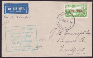 NEW ZEALAND 1932 West Coast survey flight cover Hokitika to Wellington......2373