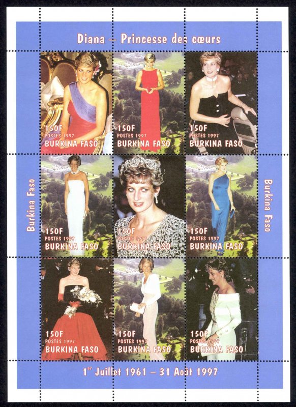 Burkina Faso Sc# 1090A MNH Sheet/9 1997 Princess Diana