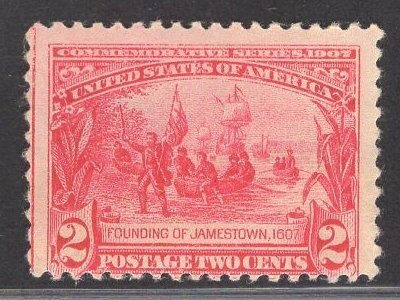 US Stamp #329 2c Carmine Founding of Jamestown MINT NH  SCV $80.00