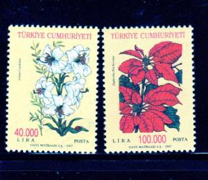 TURKEY #2680-2681  1997  FLOWERS   MINT  VF NH  O.G