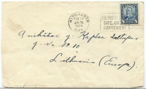 RARE 8 cent single use Scroll >> LITHUANIA << 1929 SLOGAN cover VF stamp Canada